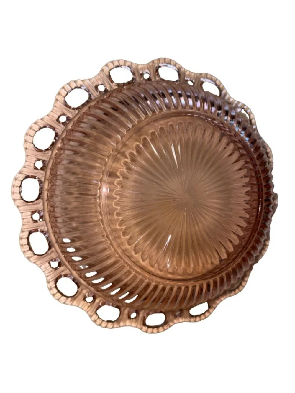 VTG. Imperial Rose Colored Glass Laced Edge Bowl 9.5